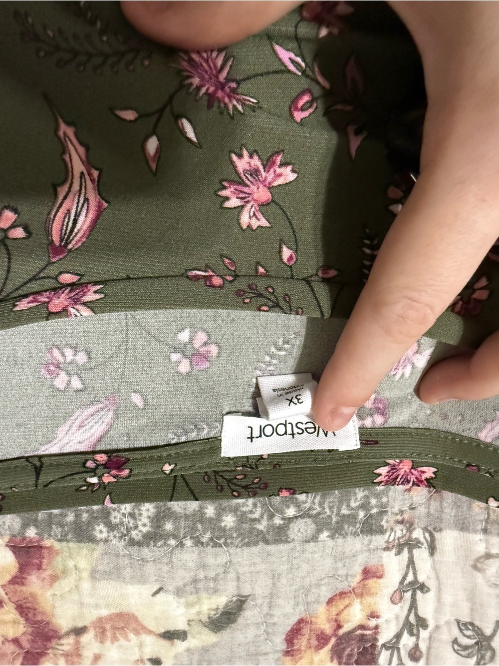 Westport Olive Green Floral Swing Top with Bell Sleeves - Picture 2 of 2